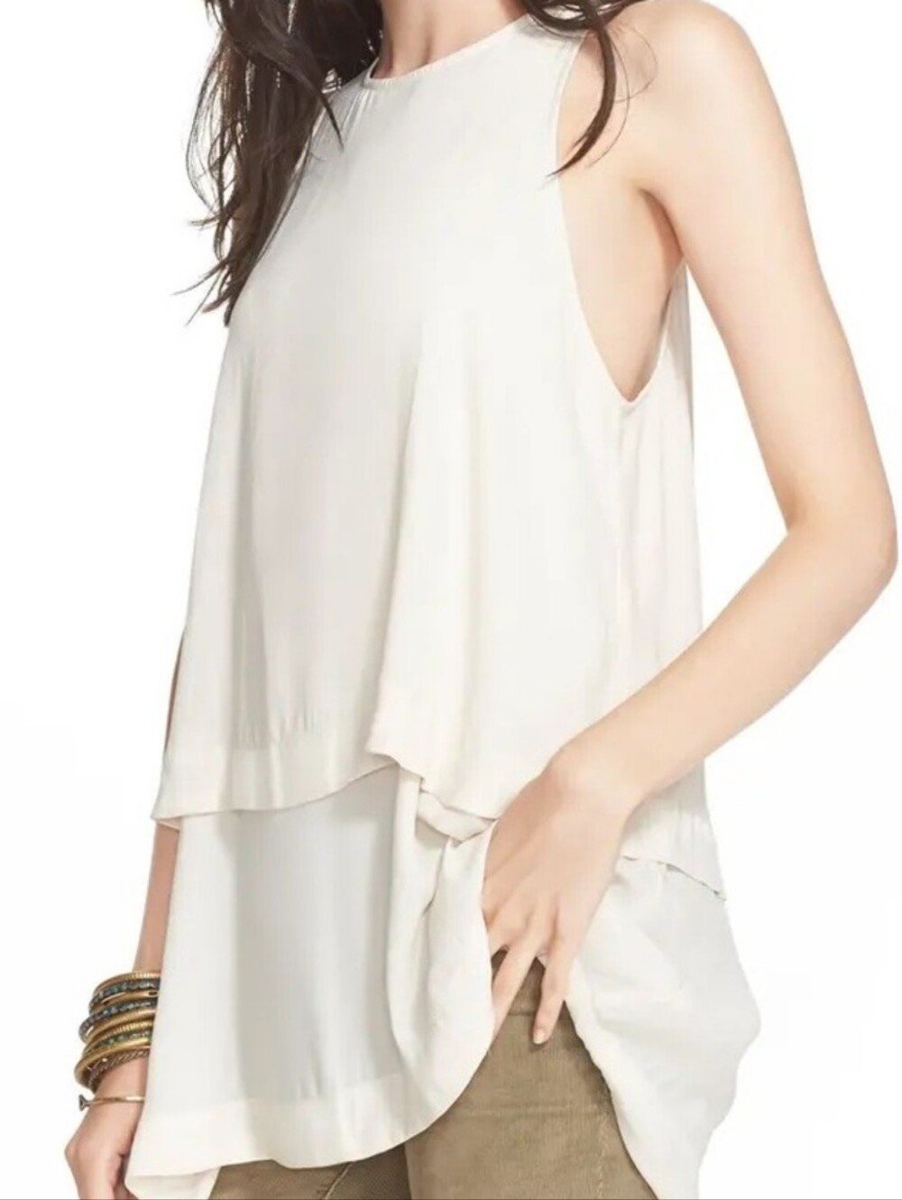 Free People Layers in Love Tank Ruffle Tiered Tunic Cream Size Medium
